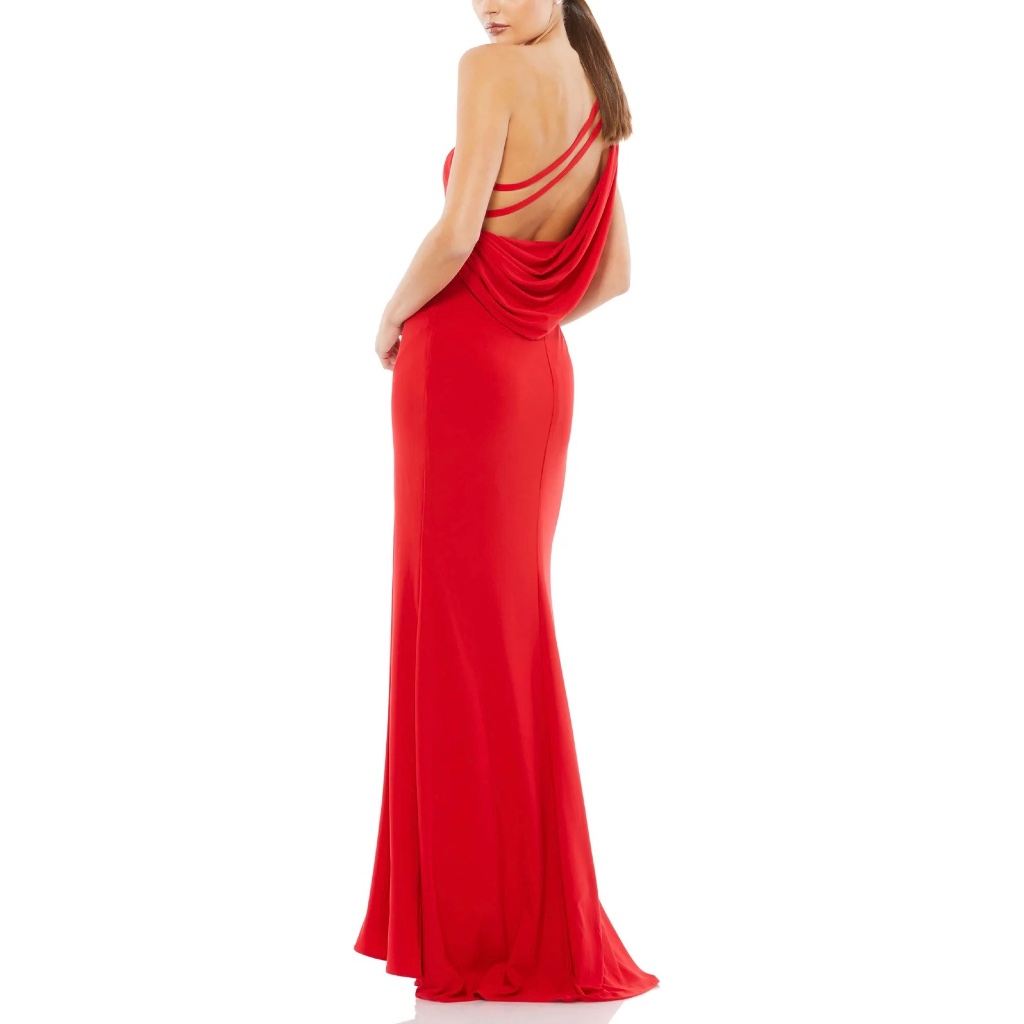 New Mac Duggal One Shoulder Draped Back Stretch Jersey Gown, Sz 10 Red